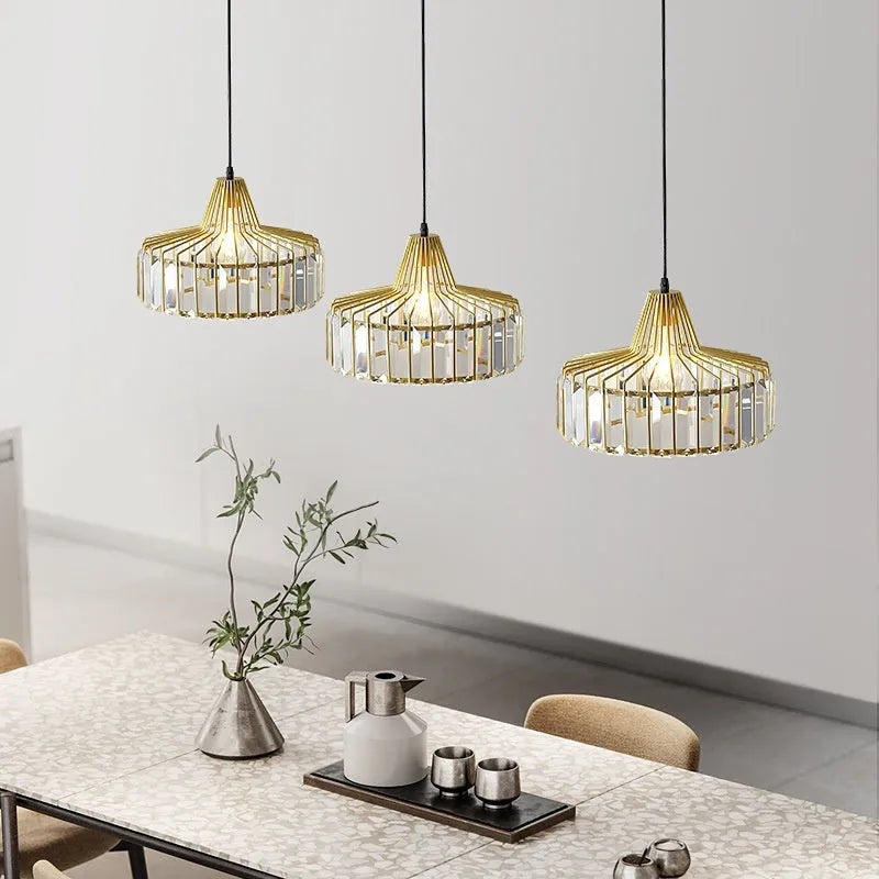 Modern crystal chandelier droplight with LED lights in black or gold finish, available in 18cm, 25cm and 32cm sizes