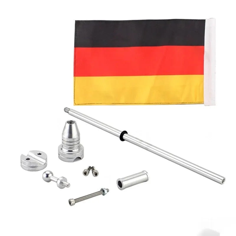 45cm aluminium motorcycle flagpole for side box and luggage rack mounting in black or silver finish