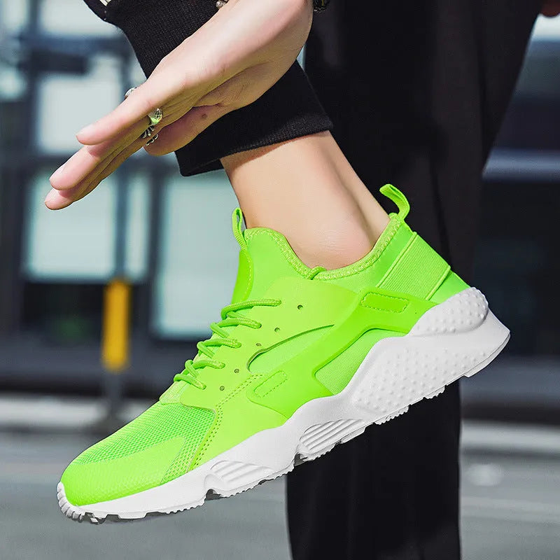 Men's mesh casual shoes in fluorescent colour with cross strap and lace-up closure
