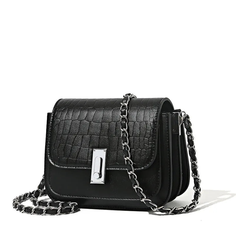 Soft PU women's cross-body shoulder bag with sandwich pocket and internal phone compartment in black colour