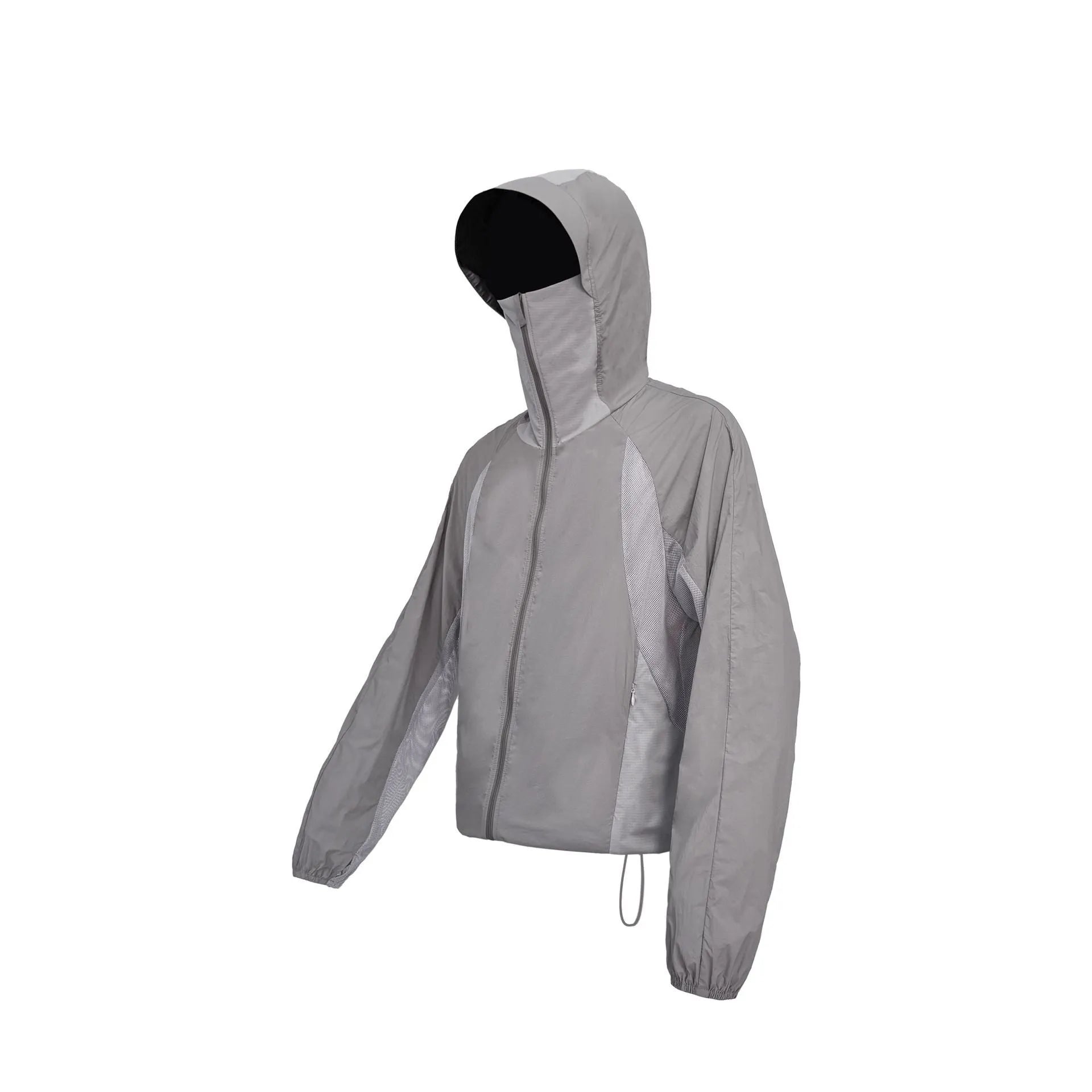 Mesh stitching sun protective clothes in nylon fabric showing desert brown, light grey, red and blue colour options