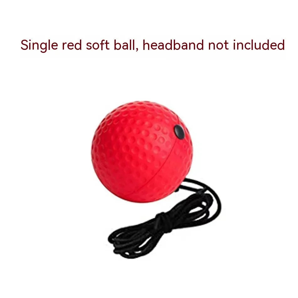 Head-mounted boxing reaction training set with adjustable headbands and multiple ball options including PU soft balls and tennis ball