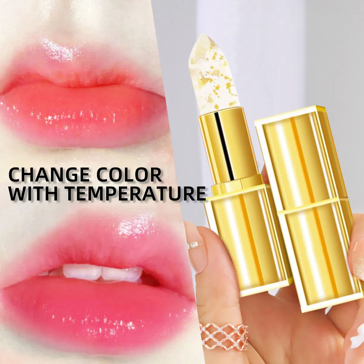 Gold packaged anti-smudge colour-changing lipstick tube with 3.5g gilding warm lip gloss