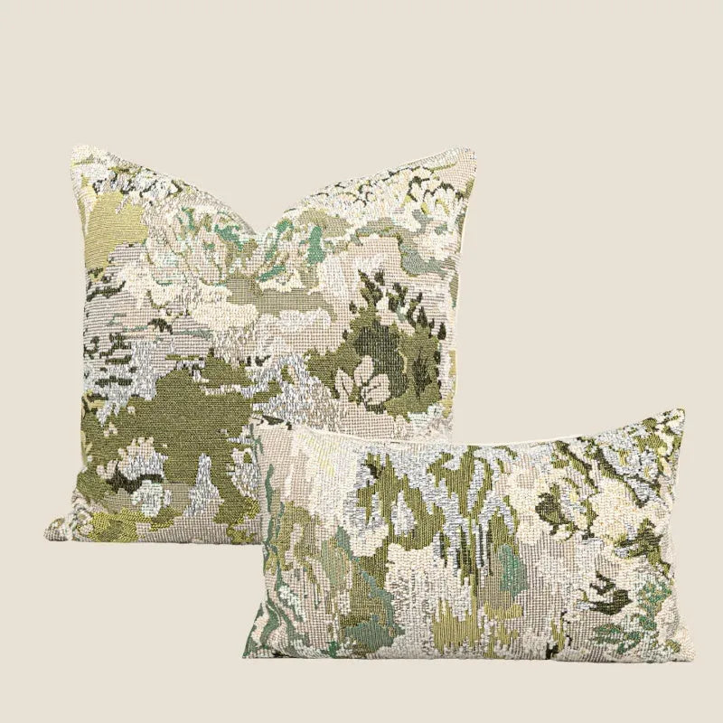 Green wool blended cushion with abstract floral pattern in French antique Chinese style