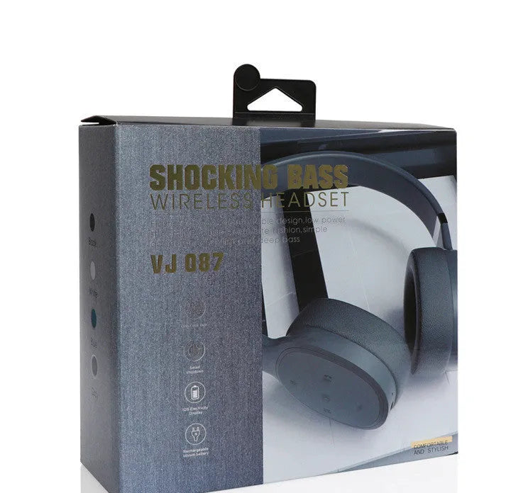 Wireless Bluetooth headset in black, blue, grey, or white colour with over-ear design.