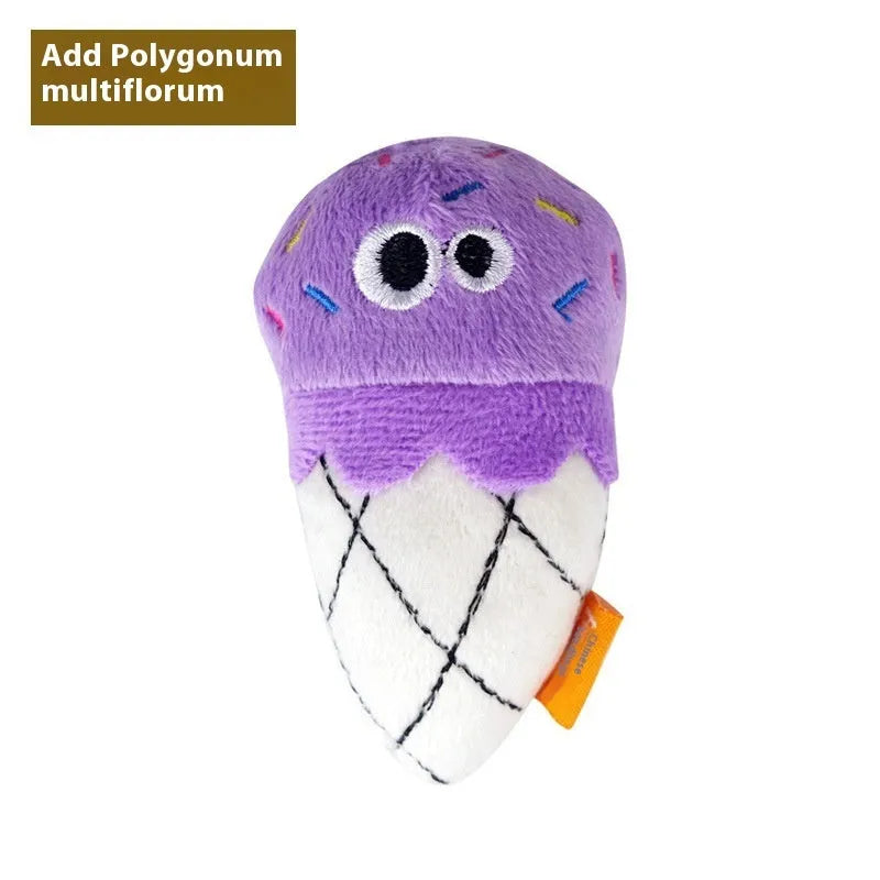 Polygonum multiflorum wooden molar cat toy with catnip plush attachment in pizza style