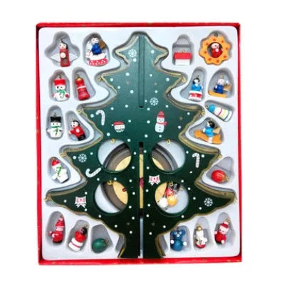 36cm tall wooden Christmas tree decoration with hand-painted green finish on desktop