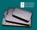 Three silicone disinfection boxes showing large, medium and small sizes with transparent lids