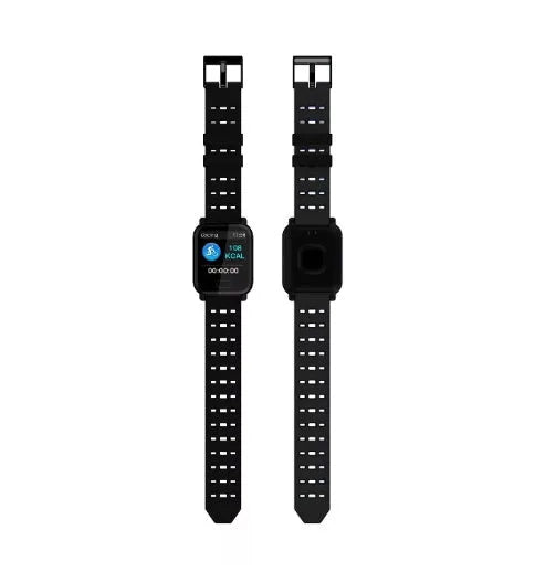 A6 smart bracelet with colour screen and blue silicone strap on a wrist