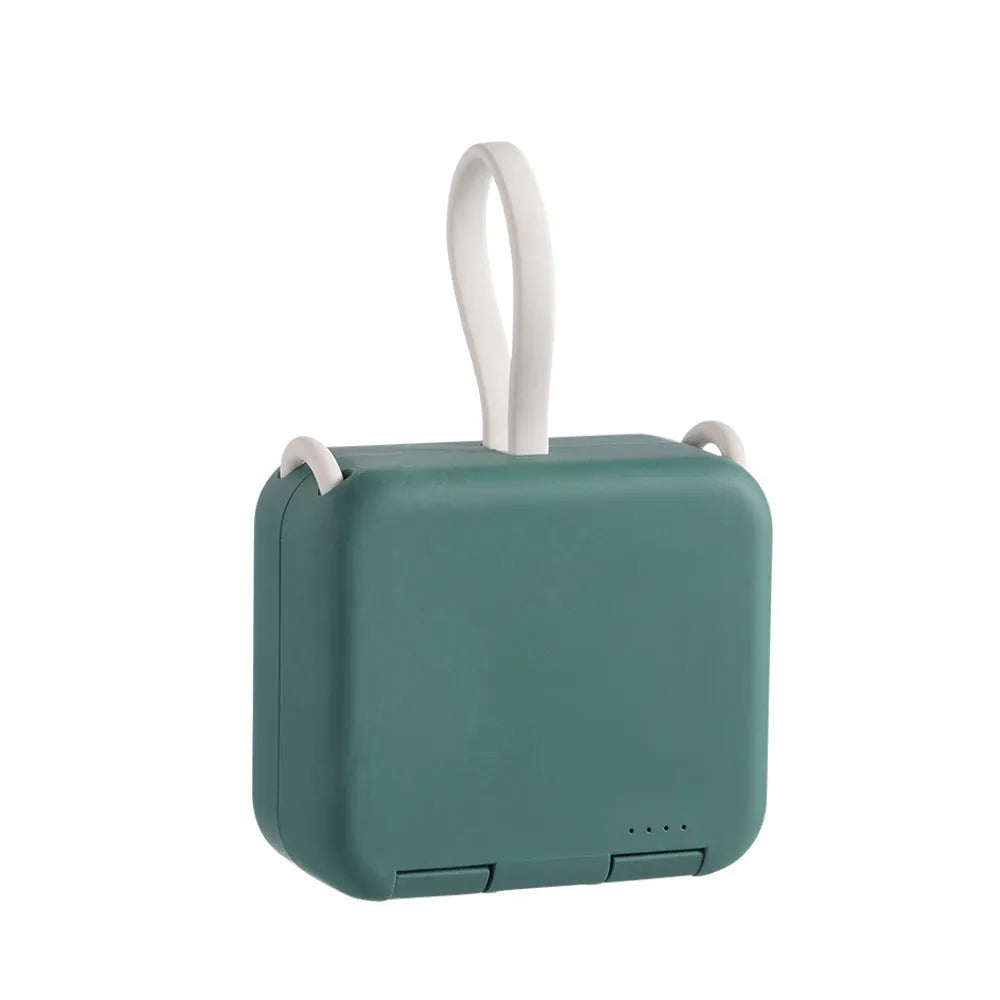 Handbag back clip power bank in blue showing clip, phone stand function, and type-c/USB-A charging ports