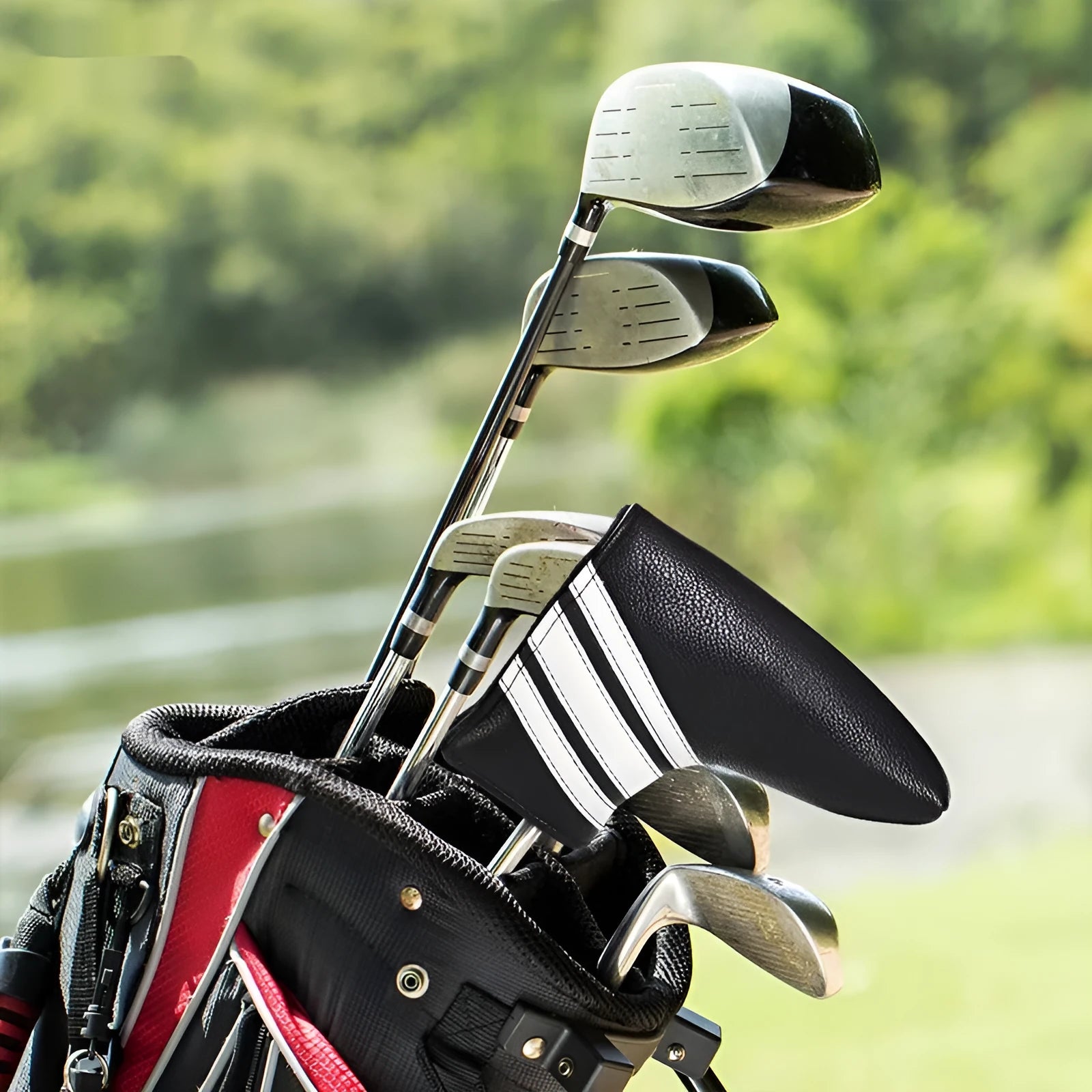 Black PU leather golf push rod cover sleeve for club protection