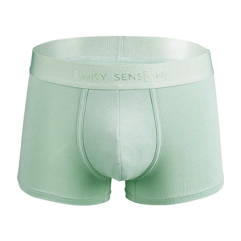 Men's solid colour cotton boxer underwear in black, white, silver grey, and light green
