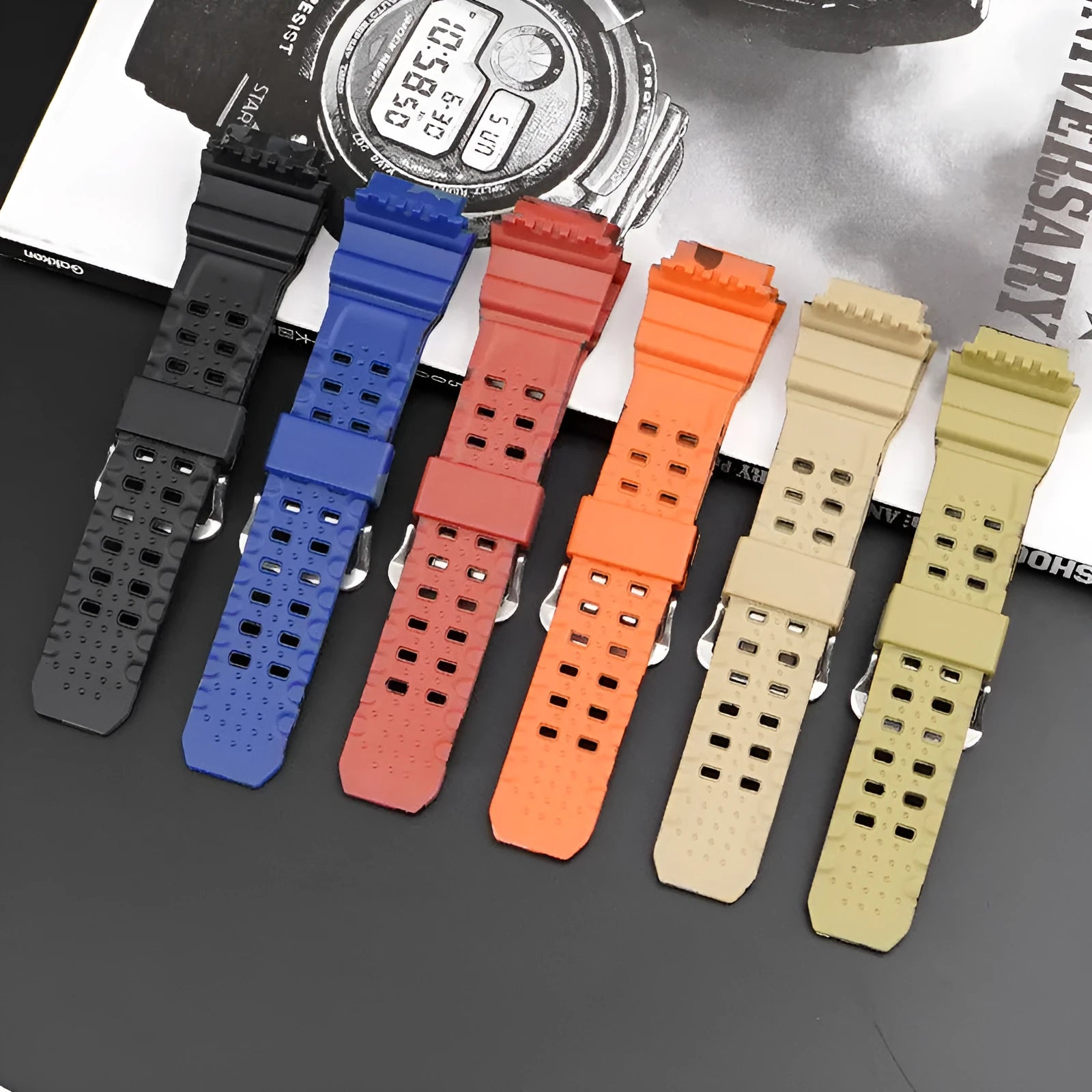 Camouflage TPU watch strap with silver buckle for single hair watch systems