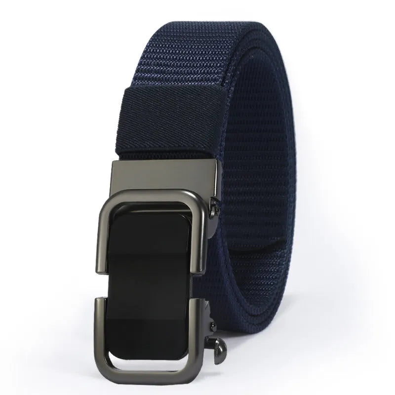 Men's nylon canvas belt with an alloy buckle shown in army green colour.