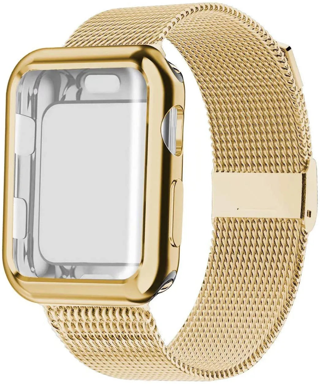 Magnetic Milanese metal band for Apple Watch in silver on a 42mm watch, showing adjustable clasp.