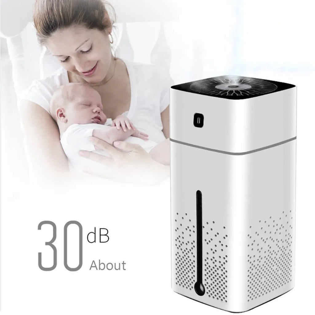 Black or white USB desktop humidifier with 1000ml tank on a desk