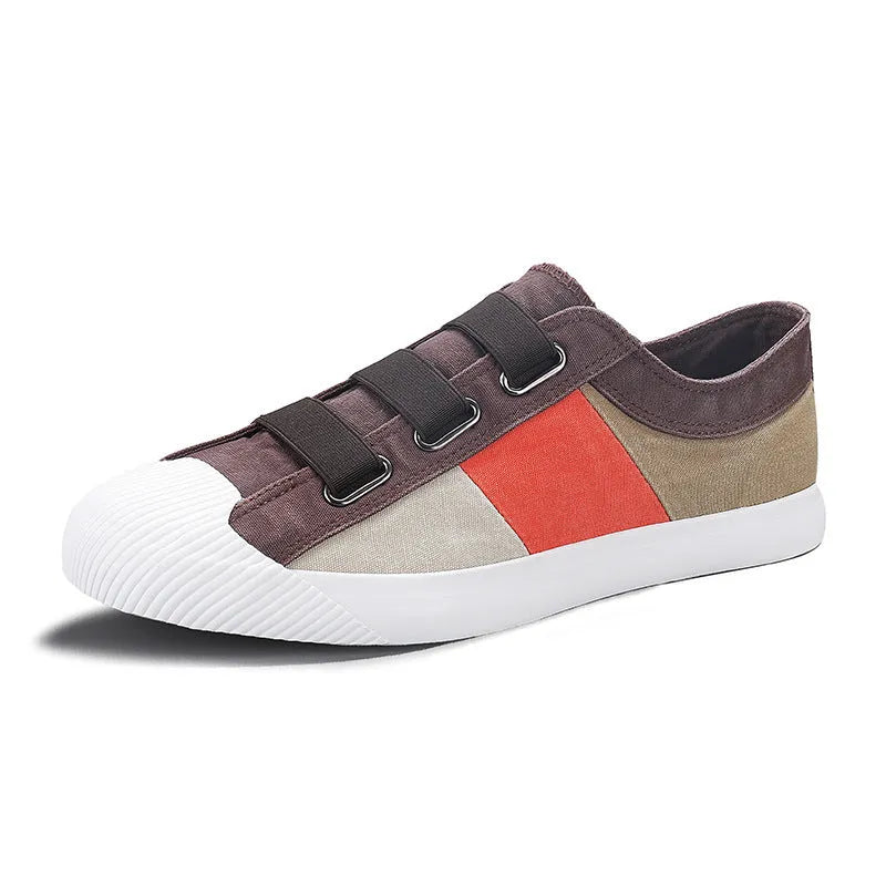 Men's low-top canvas sneakers with elastic band in beige colour