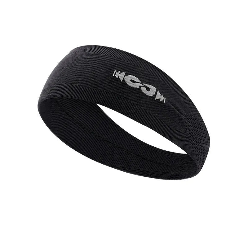 Seamless knitted exercise hair band in classic black shown stretched slightly to demonstrate elasticity