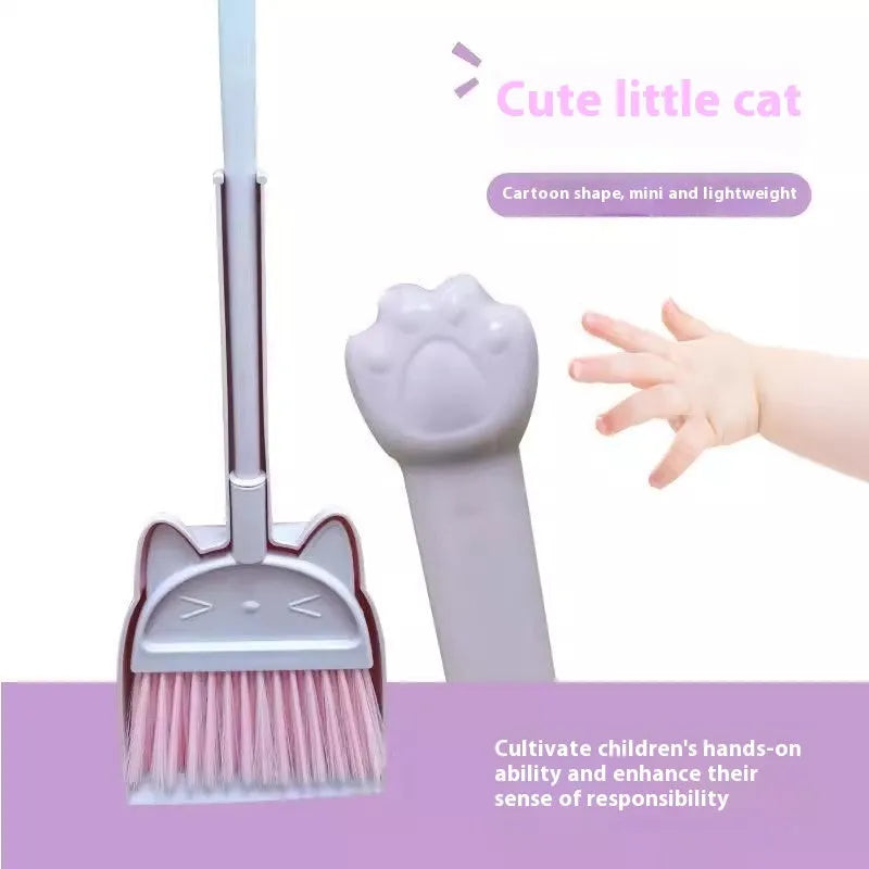 Plastic broom and dustpan set in beige, green, or purple with rotating brush holder