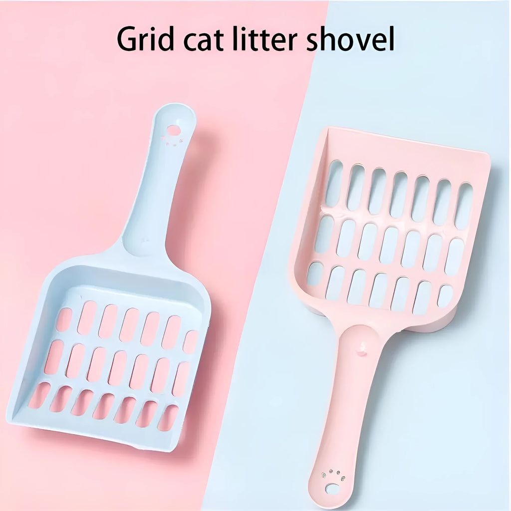 Blue plastic cat litter scoop with sand filter, shown next to a ruler indicating 20cm length.