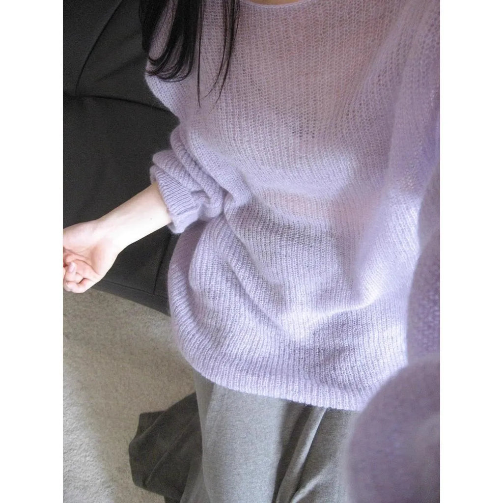 Women's purple ice silk blouse with princess sleeves and shoulder strap design