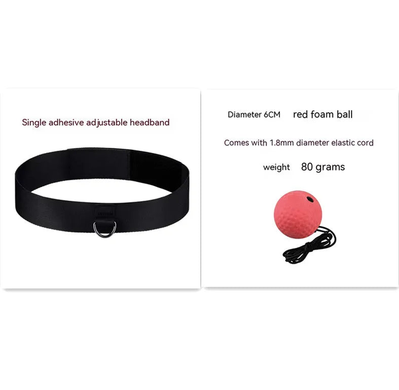 Head-mounted boxing reaction training set with adjustable headbands and multiple ball options including PU soft balls and tennis ball