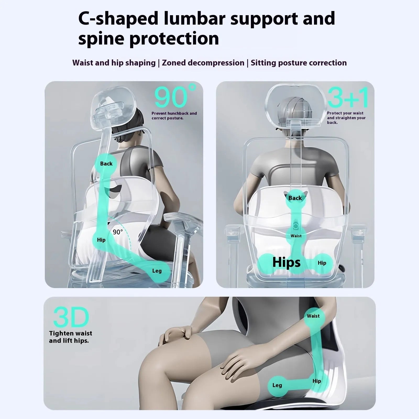 Japanese-style grey lumbar support seat cushion with sponge filling for chair comfort