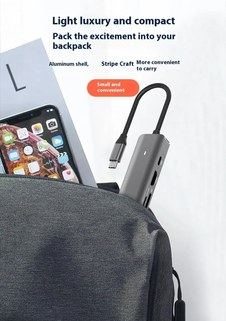Seven-port card reader PD computer hub with USB-C laptop charging and custom logo option