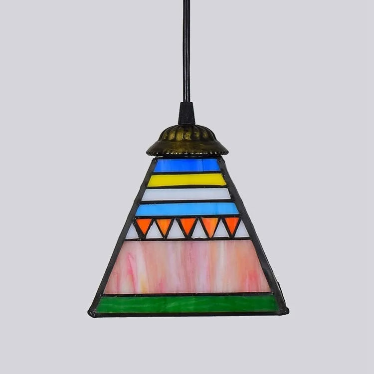 Coloured glass pendant droplight with 15cm diameter lampshade suspended on 90cm hanging fixture