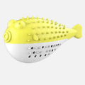 Blue silicone fish-shaped cat chew toy measuring 12.2cm long with textured surface