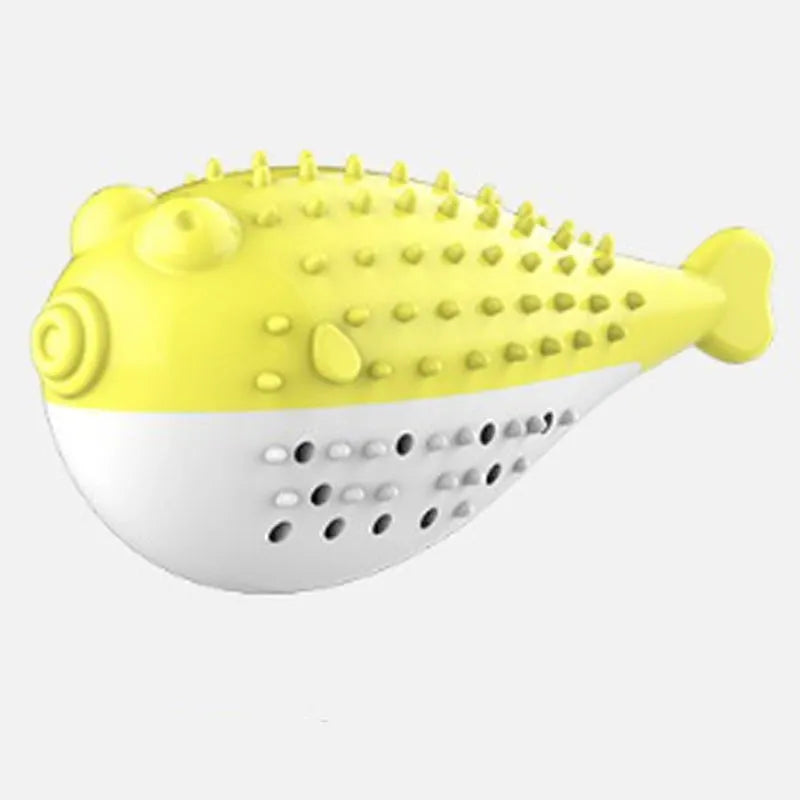 Blue silicone fish-shaped cat chew toy measuring 12.2cm long with textured surface