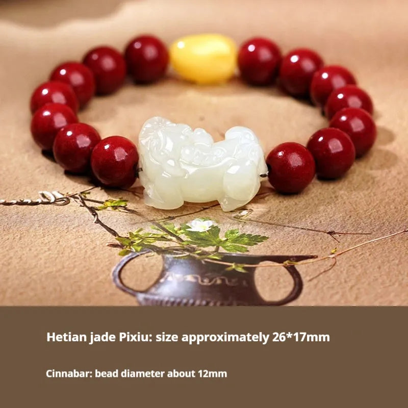 Women's Hetian jade bracelet with black and red braided ropes in Chinese style
