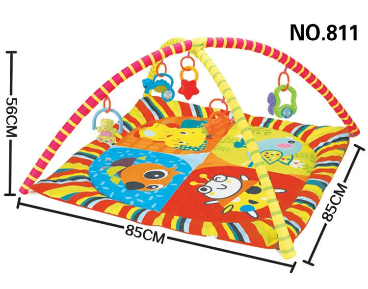 Velvet fabric baby play mat with printed animal designs, shown as a crawling carpet.