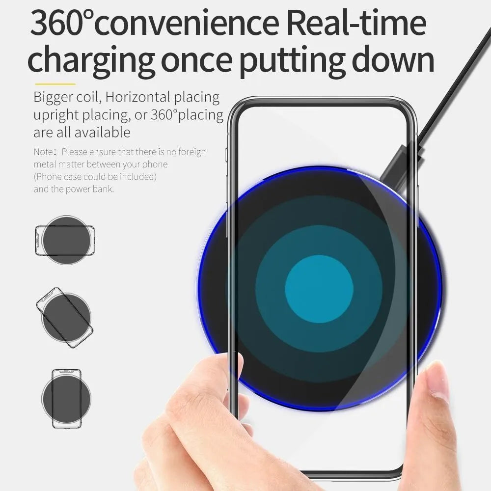 Black ultra-thin wireless charging pad with 98mm square surface for smartphone fast charging