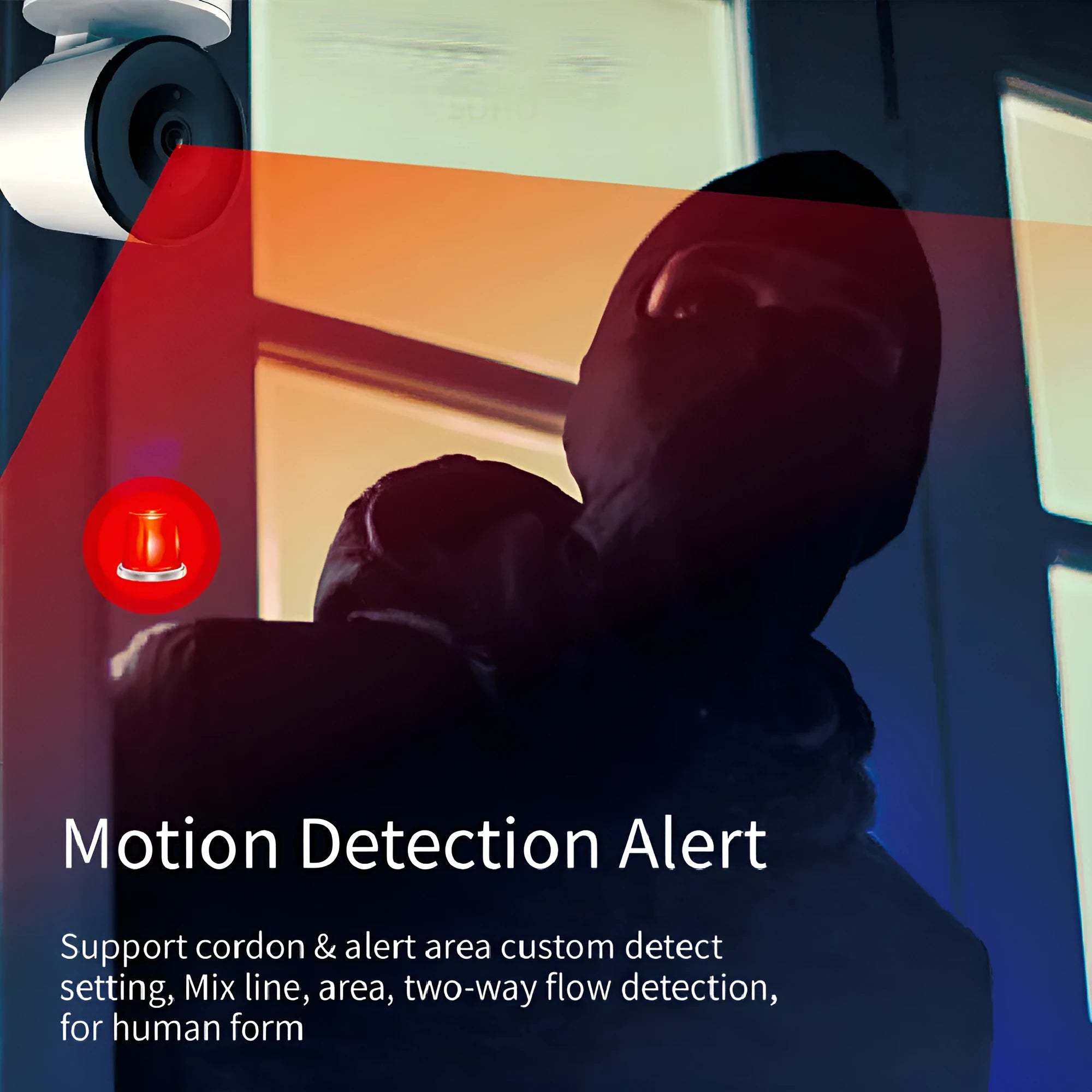 Indoor Wi-Fi security camera with pan-tilt base, shown next to its power adapter