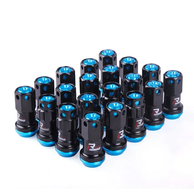 Aluminium alloy flat head wheel nuts in multiple colours with M12 thread for universal vehicle fitment