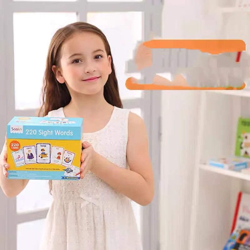 Early learning gift box containing 220 high-frequency word cards and five phonics workbooks for children aged 3+.