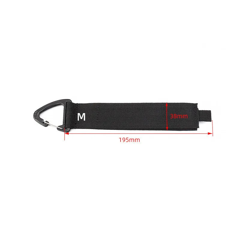 Black heavy-duty carabiner climbing button storage strap hook in three size options.