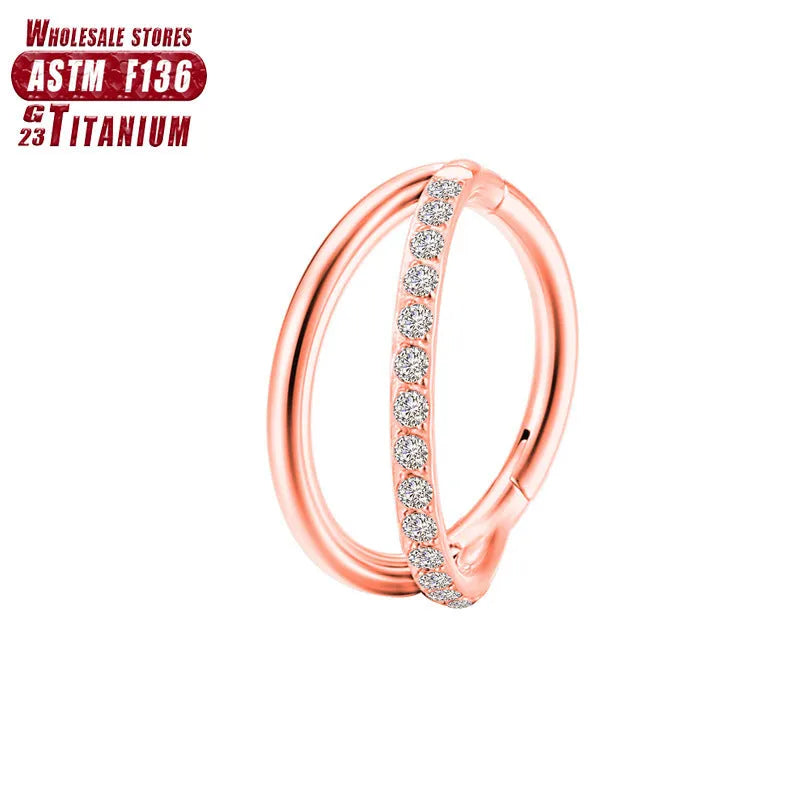 Titanium alloy fork nose ring in silver colour on black background