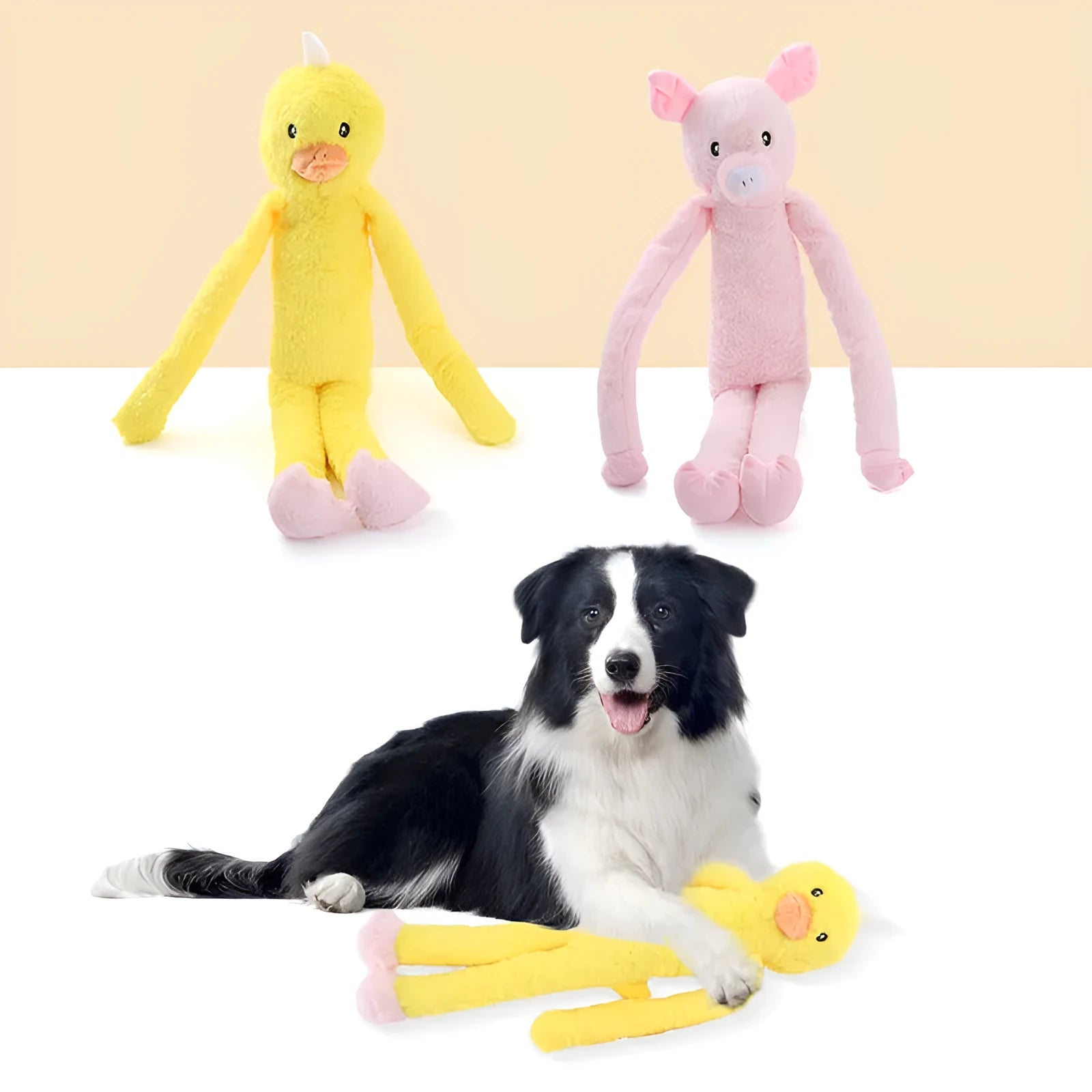 Large pink plush dog chew toy with rattle sound element for golden retriever size breeds