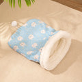 Blue rabbit design and pink trojan design cat sleeping bag nests, each measuring 50cm by 40cm