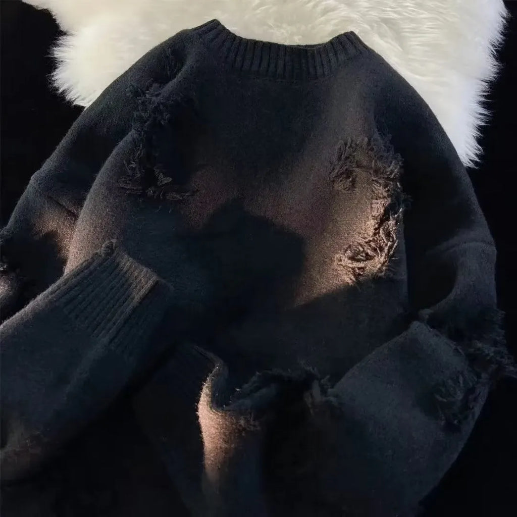 Men's ripped sweater hoodie in polyester fibre, available in apricot, black, and gray