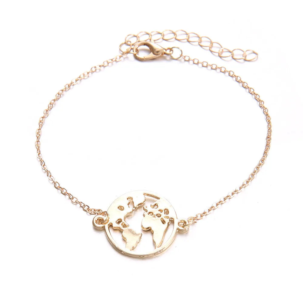 Women's bohemian style aircraft map charm bracelet set with three electroplated alloy pieces