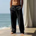 Men's cotton casual trousers in solid colours showing black, grey, khaki and navy blue options
