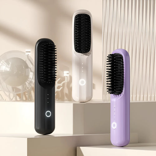 Anion wireless straightening comb in beige white colour with Type-C charging port