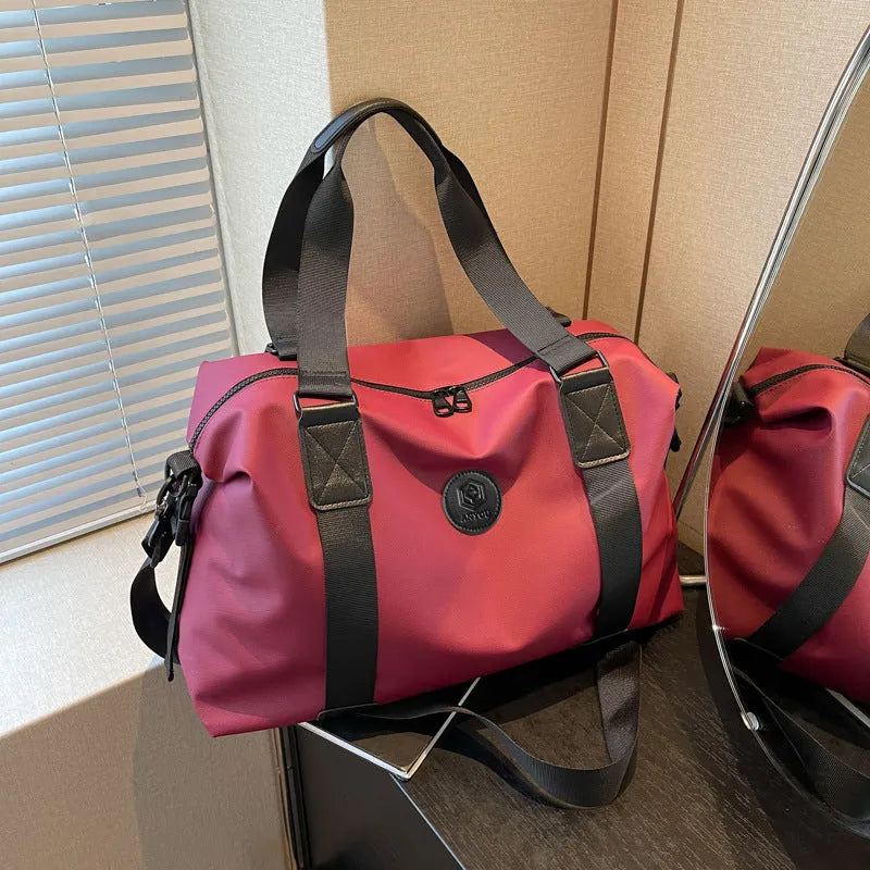 Large waterproof Oxford cloth travel bag with dry-wet separation compartments in black colour