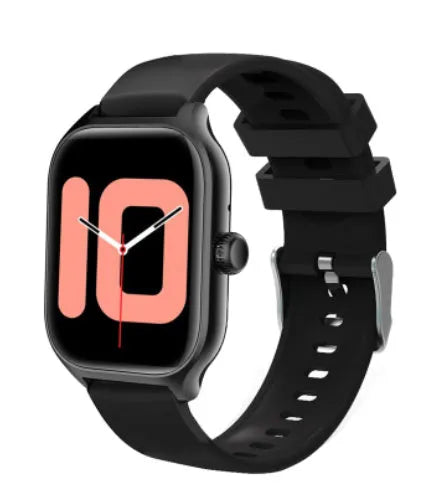 Gold smart watch with touch screen and silicone strap displaying health metrics