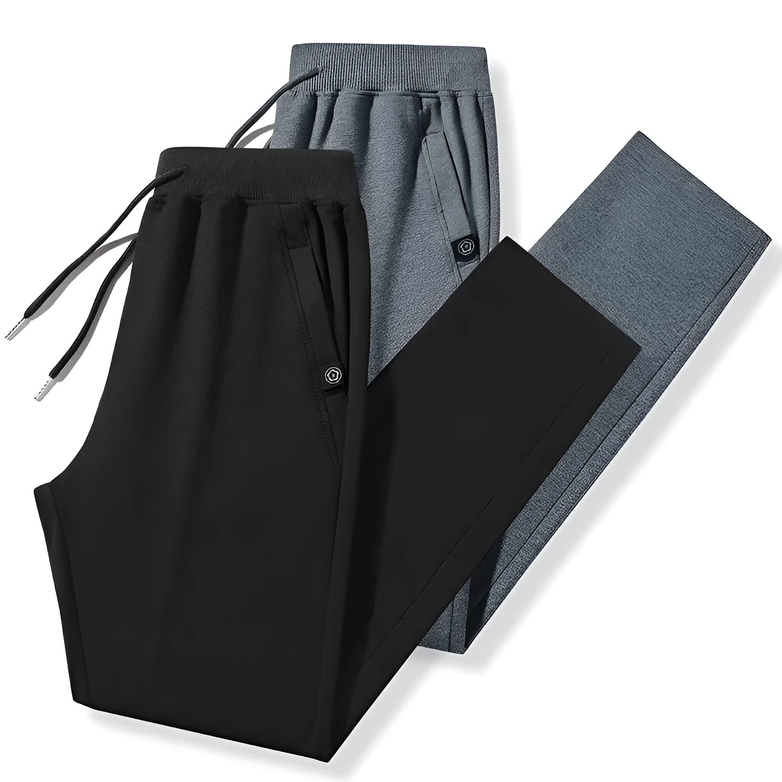 Plum Label men's large size cotton drawstring sweatpants in flat black, loose closed leg style