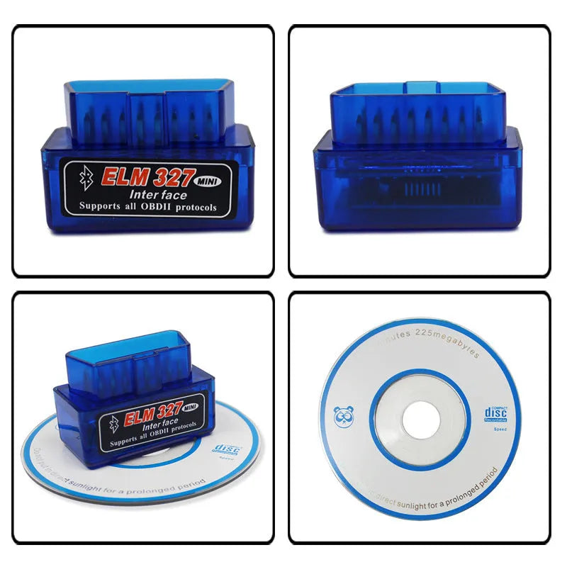 Compact Bluetooth OBD2 diagnostic scanner for vehicle fault code reading and engine monitoring