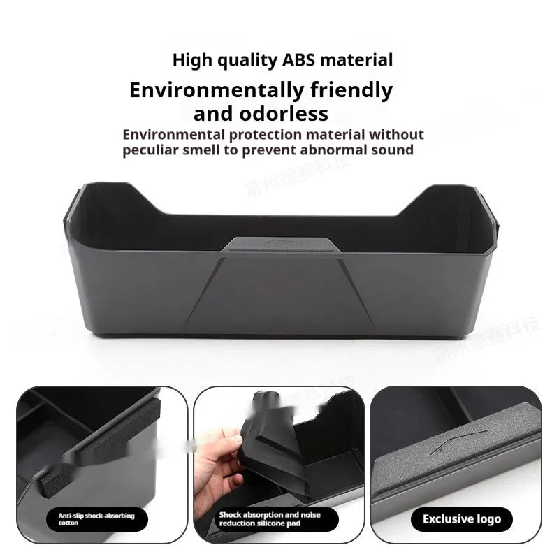 Tesla Model Y front seat lower storage box with silica gel pad and carry handle